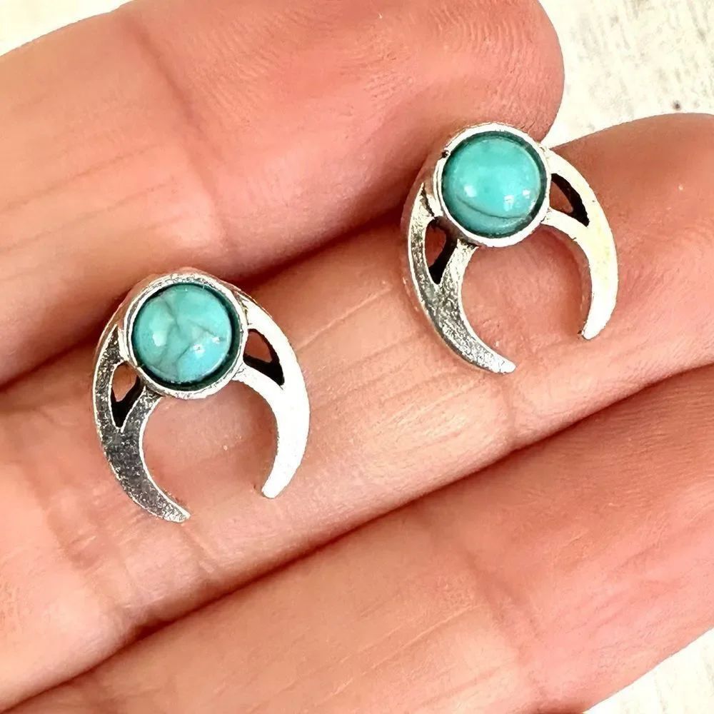Silver tone faux turquoise post earrings